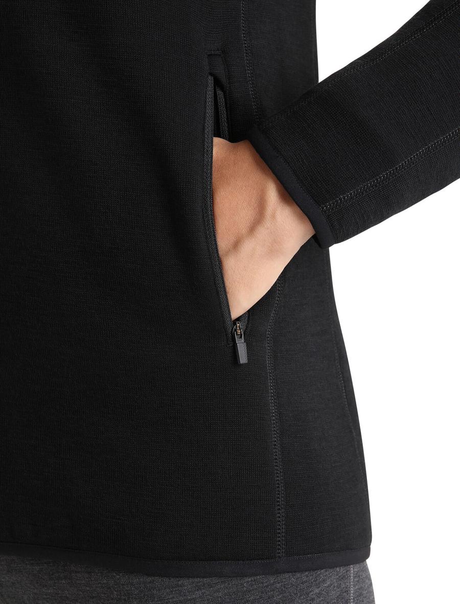 Men's Icebreaker RealFleece™ Merino Elemental Long Sleeve Zip Jacket Hoodie Black | CA 1696PJJQ